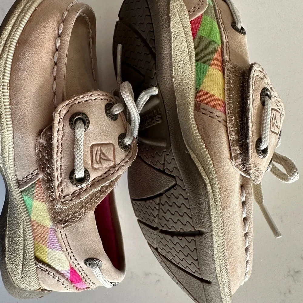 Sperry Kids' Tan Moccasins with Pink Lining